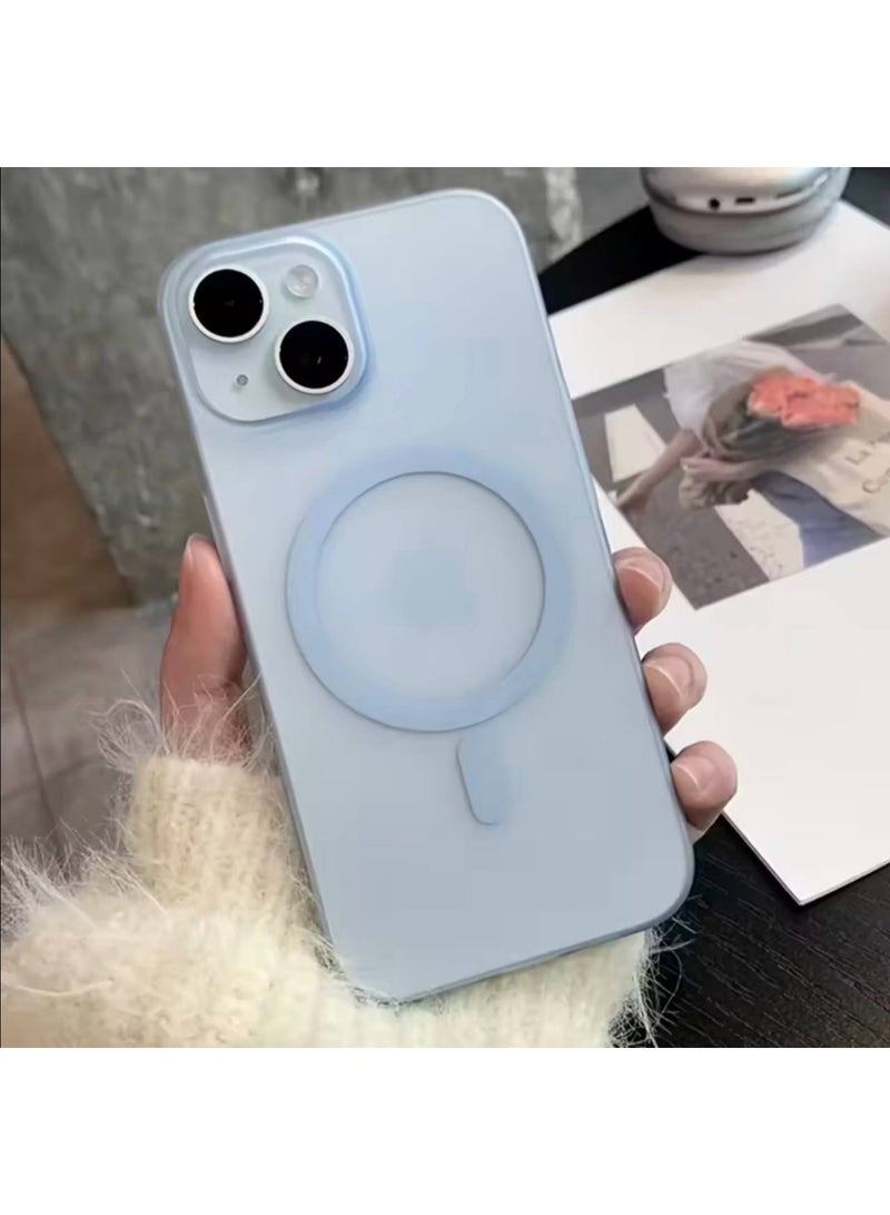 جراب ماج سيف الفاخر غير اللامع لهاتف آيفون 15 برو، غطاء مغناطيسي رفيع مقاوم للصدمات | أزرق سماوي